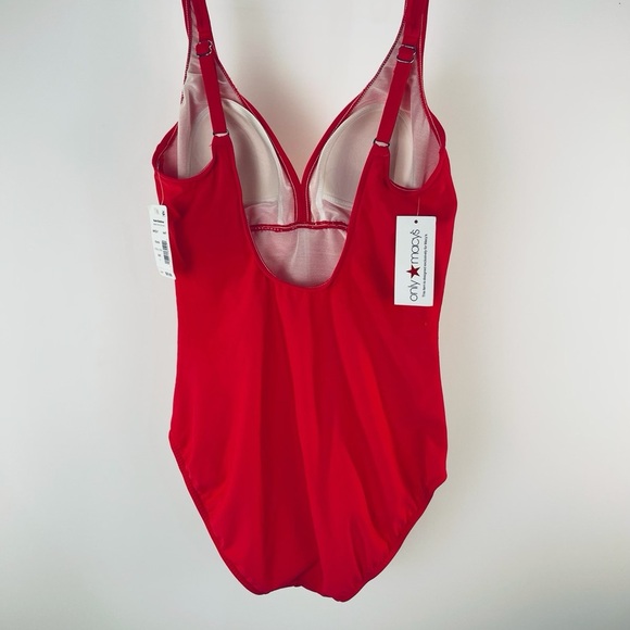 Swim Solutions Shirred Wide Strap One Piece Swimsuit Size 8 Coral Orange - Picture 4 of 8